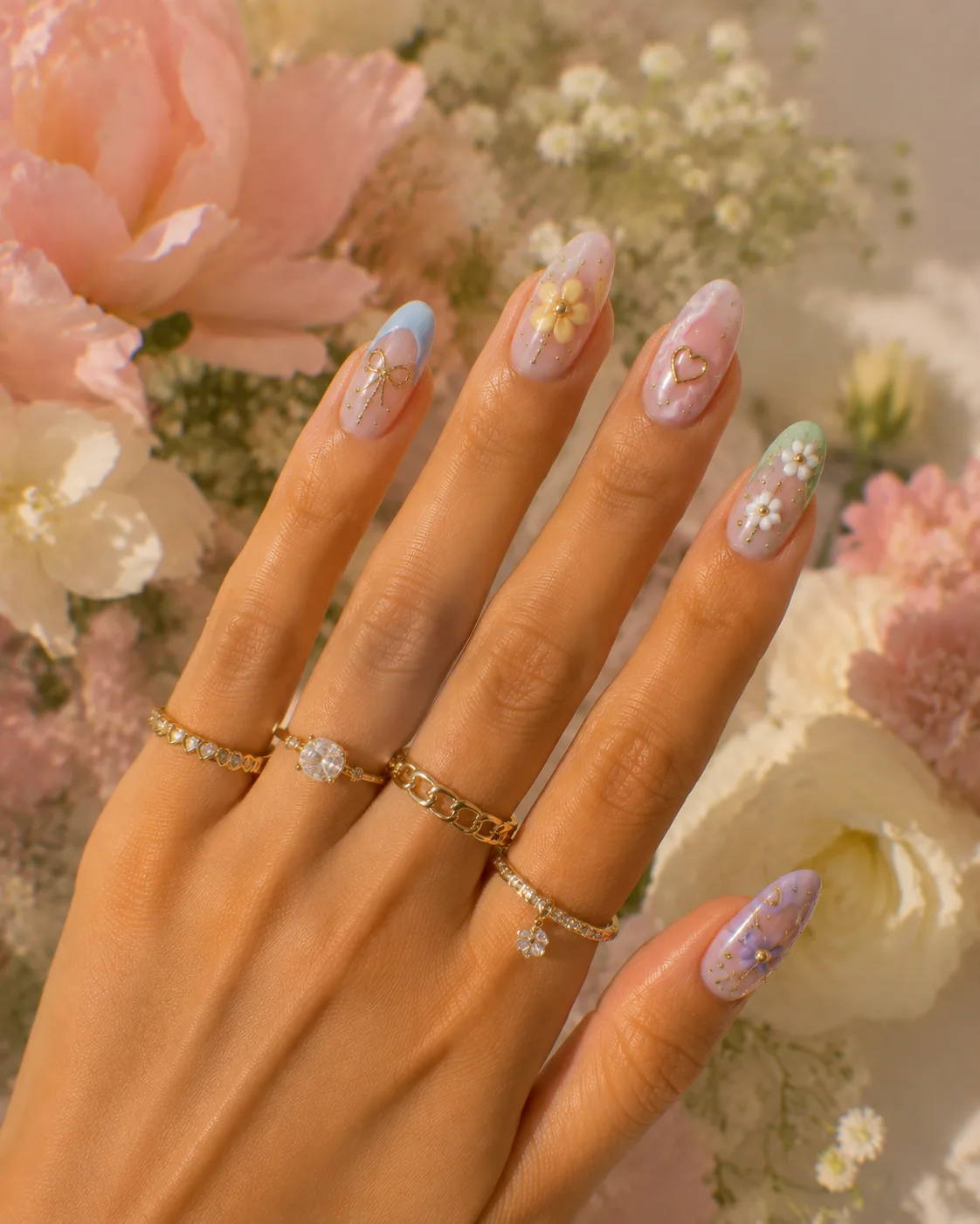 Pastel spring floral nail art at Durbin Nail Spa