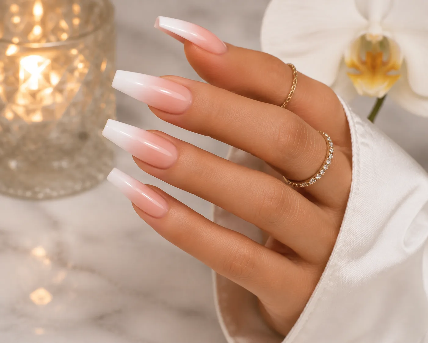 Pink and white ombré coffin nails at Durbin Nail Spa