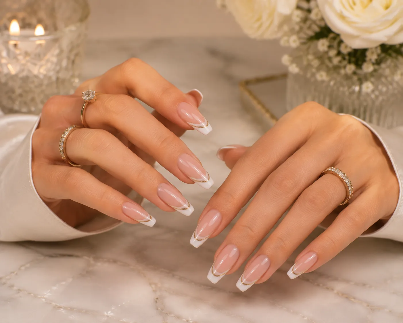 French tip manicure with gold accent at Durbin Nail Spa